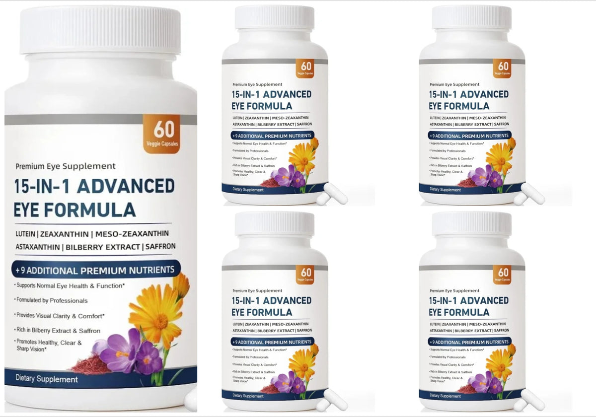 15-in-1 Advanced Eye Formula Lutein Zeaxanthin Bilberry Extract Vitamin C & E Supports Eye Health 60 Veggie Capsules for adult