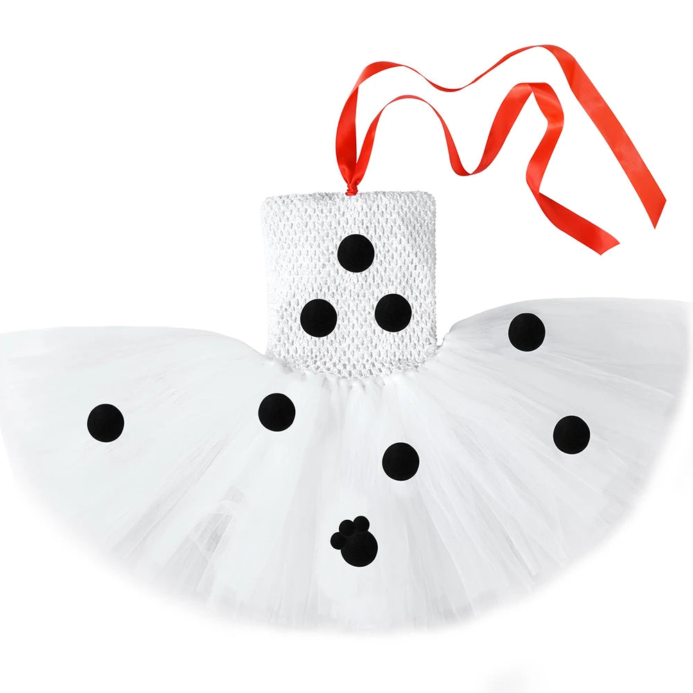 HJTT Toddler Girls Dalmatian Dog Costume Polka Dot Spotted Puppy Tutu Dress Dalmatians Costume for Kids Halloween Party Dress Up