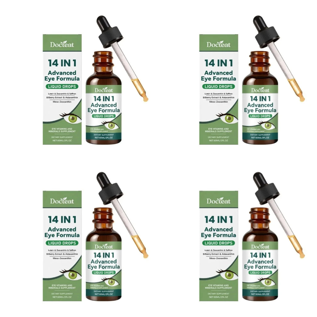 14 in 1 Advanced Visual Support Formula Liquid Drops with Lutein Zeaxanthin Saffron Astaxanthin Visual Support Supplement 60ml