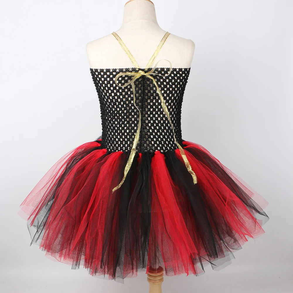 Girls Pirate Costume Kids Halloween Carnival Party Dress Up Clothes Black Red Toddler Girls Pirates Tulle Princess Tutu Dress