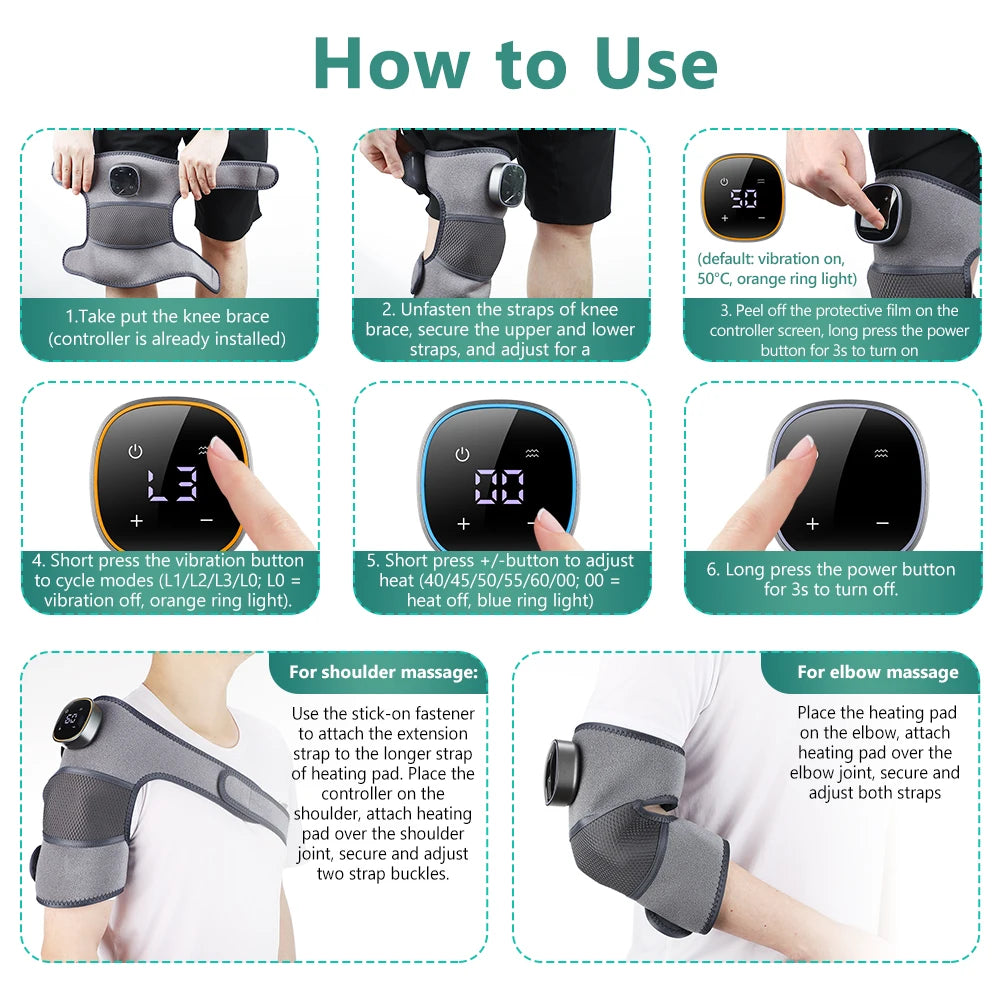 Rechargeable Knee Massager 3 Gear Vibration Massage Adjustable Shoulder Brace Electric Heating Pads Leg Knee Warmer