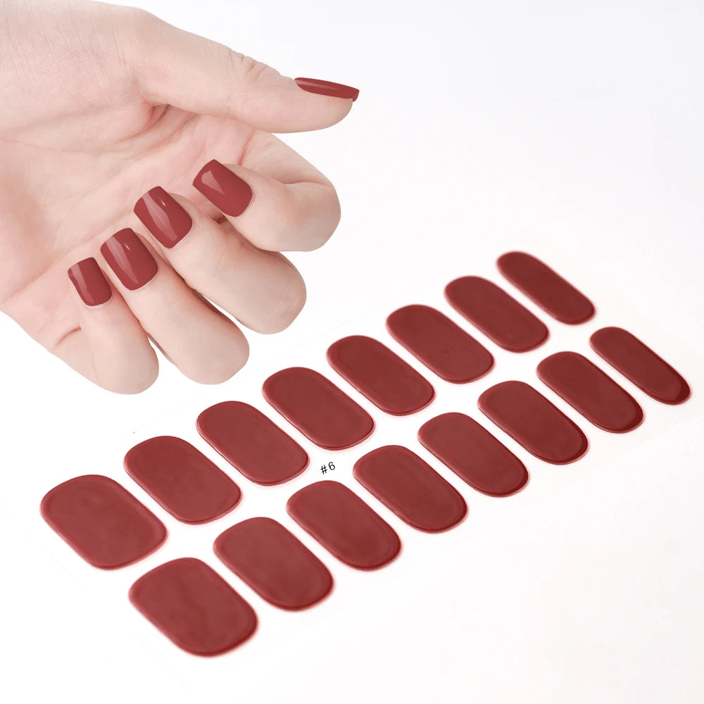 16Tips UV Semi Cured Nail Stickers White&Pink Lamp Gel Nail Polish Wraps Full Cover Adhesive Nails Decals Sliders Lamp Neede Y&F