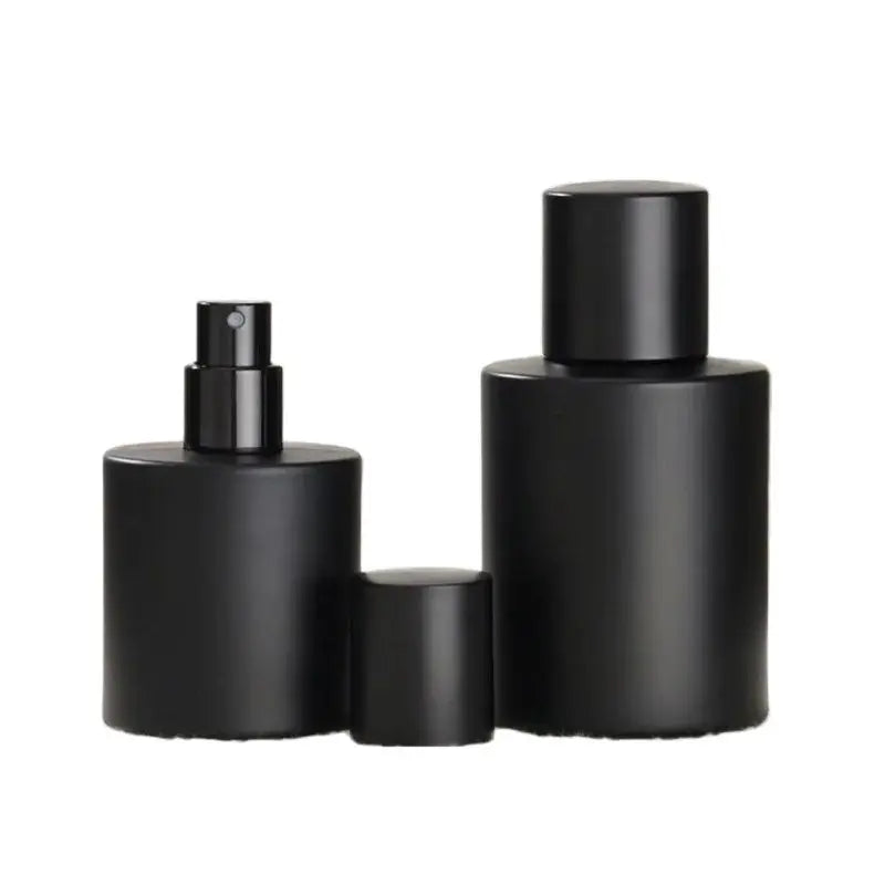 8pcs Matte Black Perfume Refillable Bottle Crimp Pump Atomizer Mist Spray Luruxy Round Empty Fragrance Glass Bottles 30ml 50ml