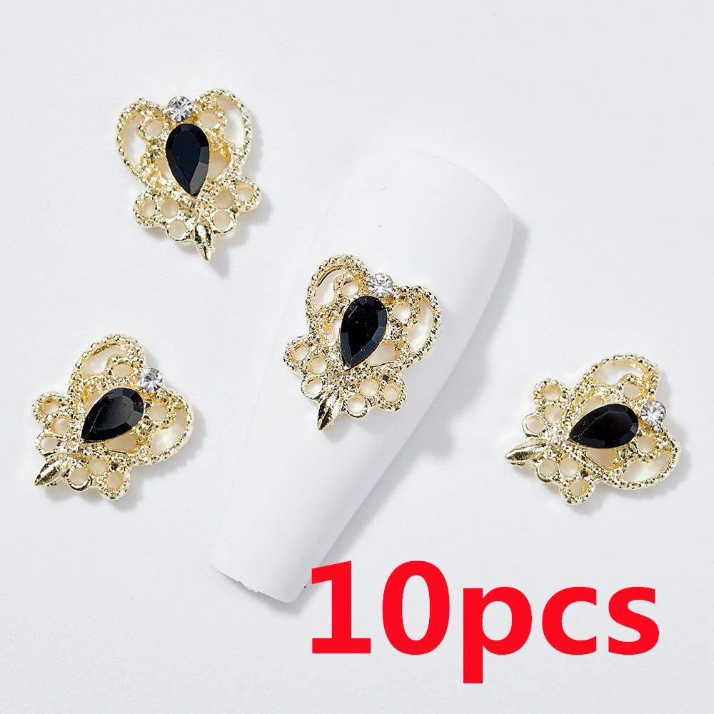 1 Bag Random Luxury Nail Art Dangle Jewelry  (Heart Bowknot)  Mixed Style 3D Nail Art Charms Tassel Design Alloy Nail Art Dangle