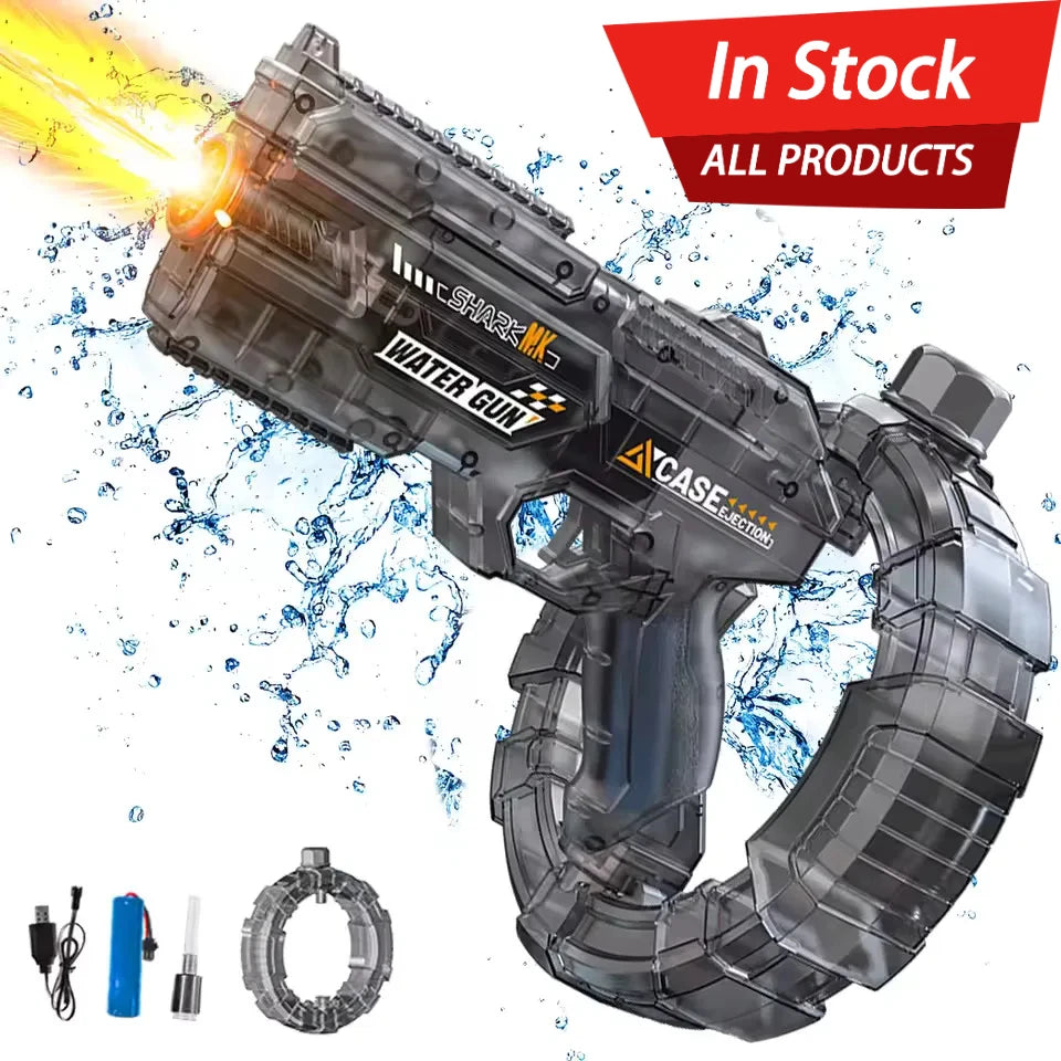@Space Electric Water Gun Energy Ring Burst Transformation LED Lights Large Capacity Full Auto Continuous Fire Squirt Gun Toy
