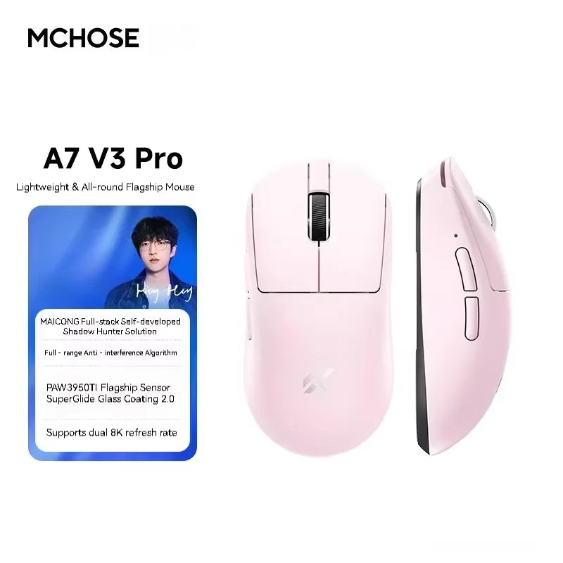 MCHOSE A7 V3 Ultra Gaming Mouse PAW3955Ti Super Sensor 20000FPS Tracking Accuracy 8kHz Polling Rate Low Latency Super Glide