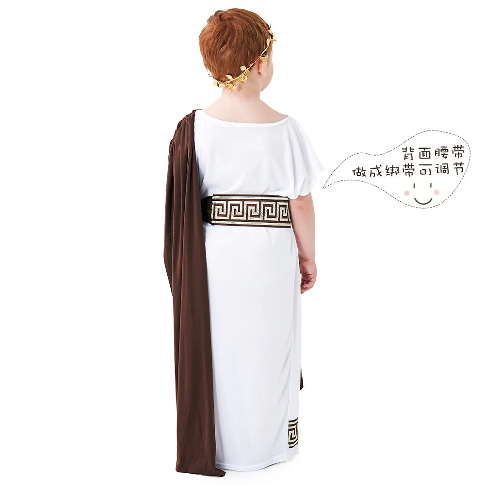 Children's Roman toga costume for boys, Children's festival day Ancient Greek mythology cosplay costume party Dress up