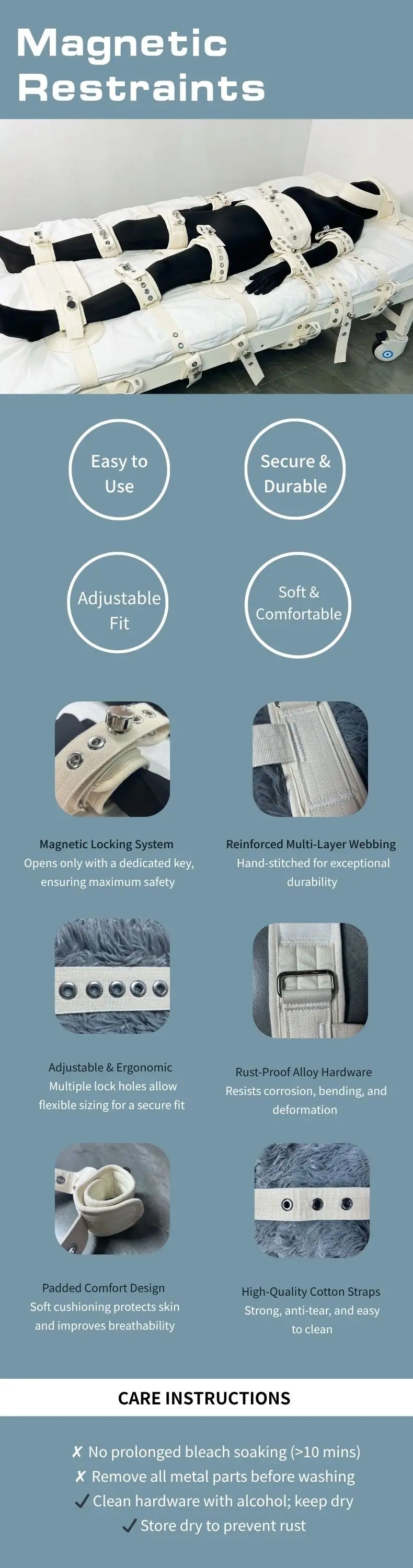 Security Handcuffs Double Locking System Hand Cuff Cotton Restraint Strap Medical Straps Bondage