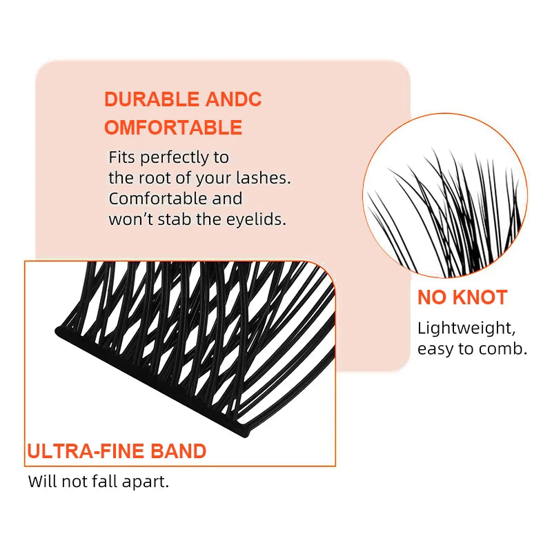 HOLLYLASH 96 Clusters DIY Self Adhesive Cluster Lashes Russian Volume False Eyelashes C Curl Natural Soft Individual Eyelashes