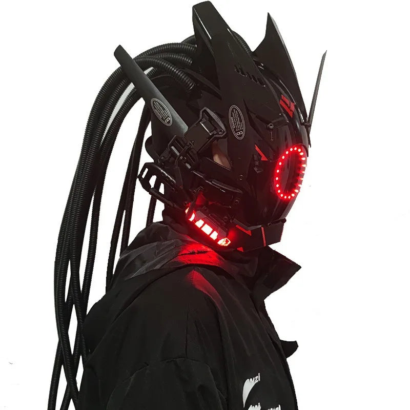 Cyber punk Mask LED Hairstyle Braid Halloween Christmas Role Playing Helmet Party Adult Gift ﻿