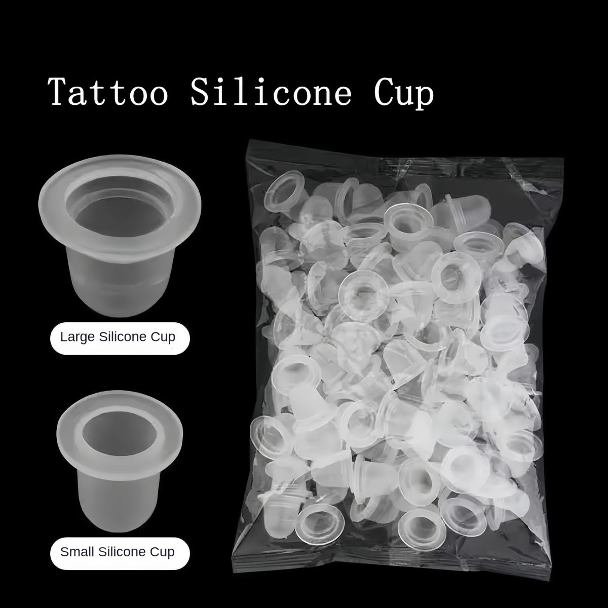 100Pcs Disposable Tattoo Ink Cup Small&Big Size Silicone Permanent Tattoo Makeup Eyebrow Makeup Pigment Container Caps