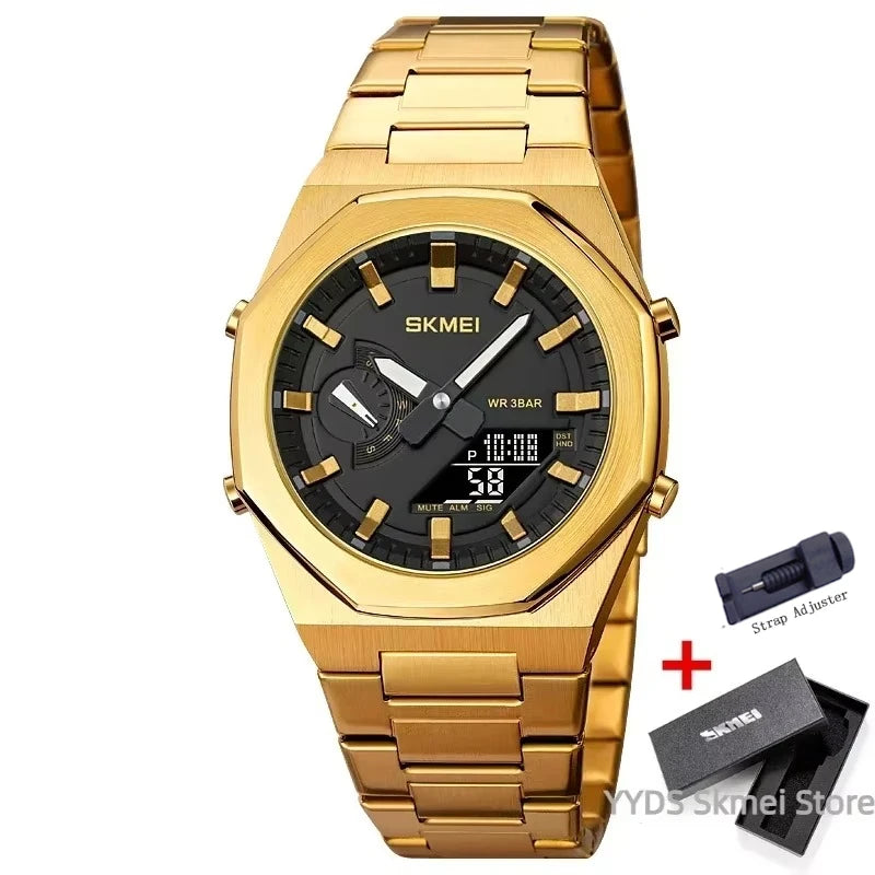 SKMEI Luxury Quartz Watch for Men Sport Stainless Steel Digital LED Display Waterproof Wristwatches Mens Clock Reloj Hombre 1816