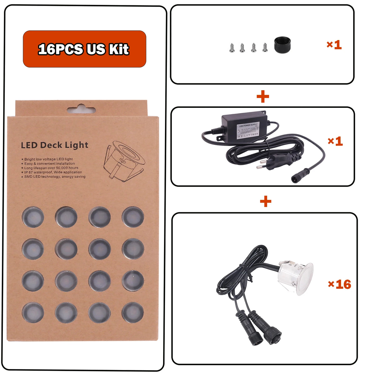 10/16PCS LED Deck Light Outdoor Wateroof DC12V Recessed Underground Bulb Lamp EU/AU/UK/US Plug For Courtyard Garden Step Stairs