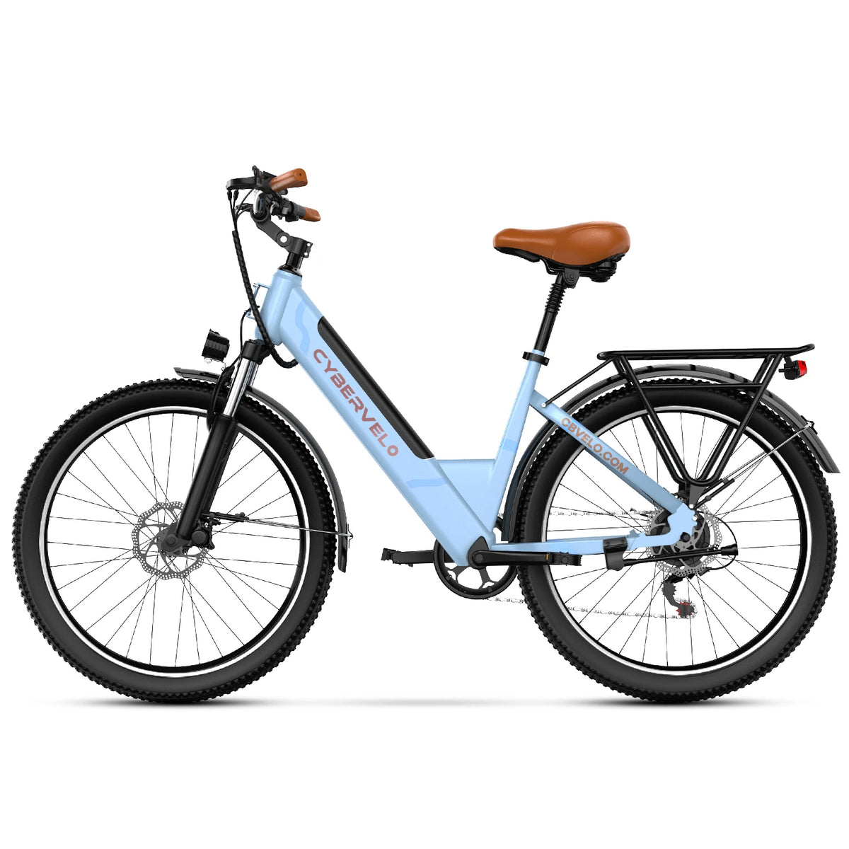 Cybervelo Urban Commute E-Bike 48V 1000W Peak Motor Detachable Battery 7-Speed Shift Electric Bike 26" Step-Thru Adults EK2