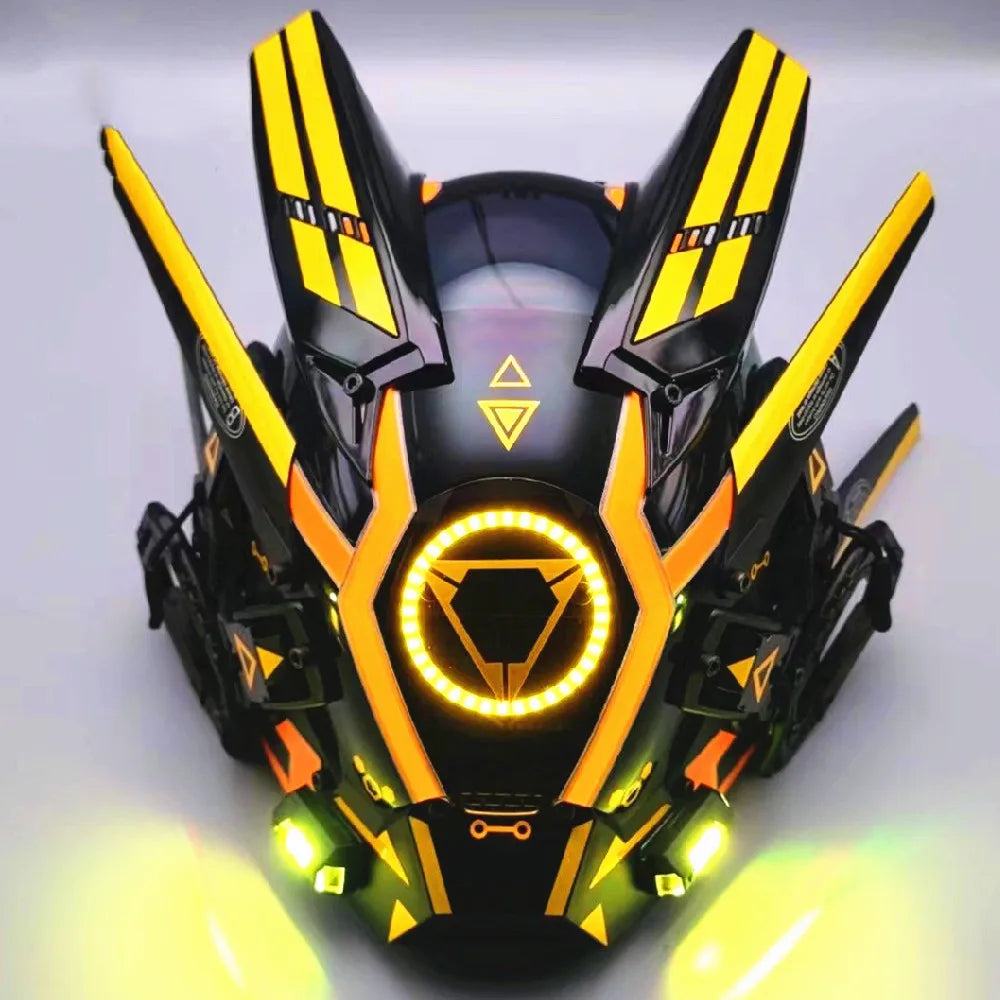 Cyber punk Mask LED Hairstyle Braid Halloween Christmas Role Playing Helmet Party Adult Gift ﻿