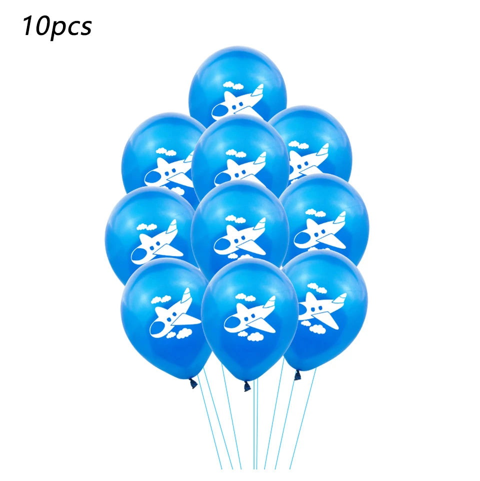 12 Inch Latex Balloon Birthday Party Decoration Kid Boy Blue White Cloud Balloon Birthday Airplane Banner Party Balloon 10pcs