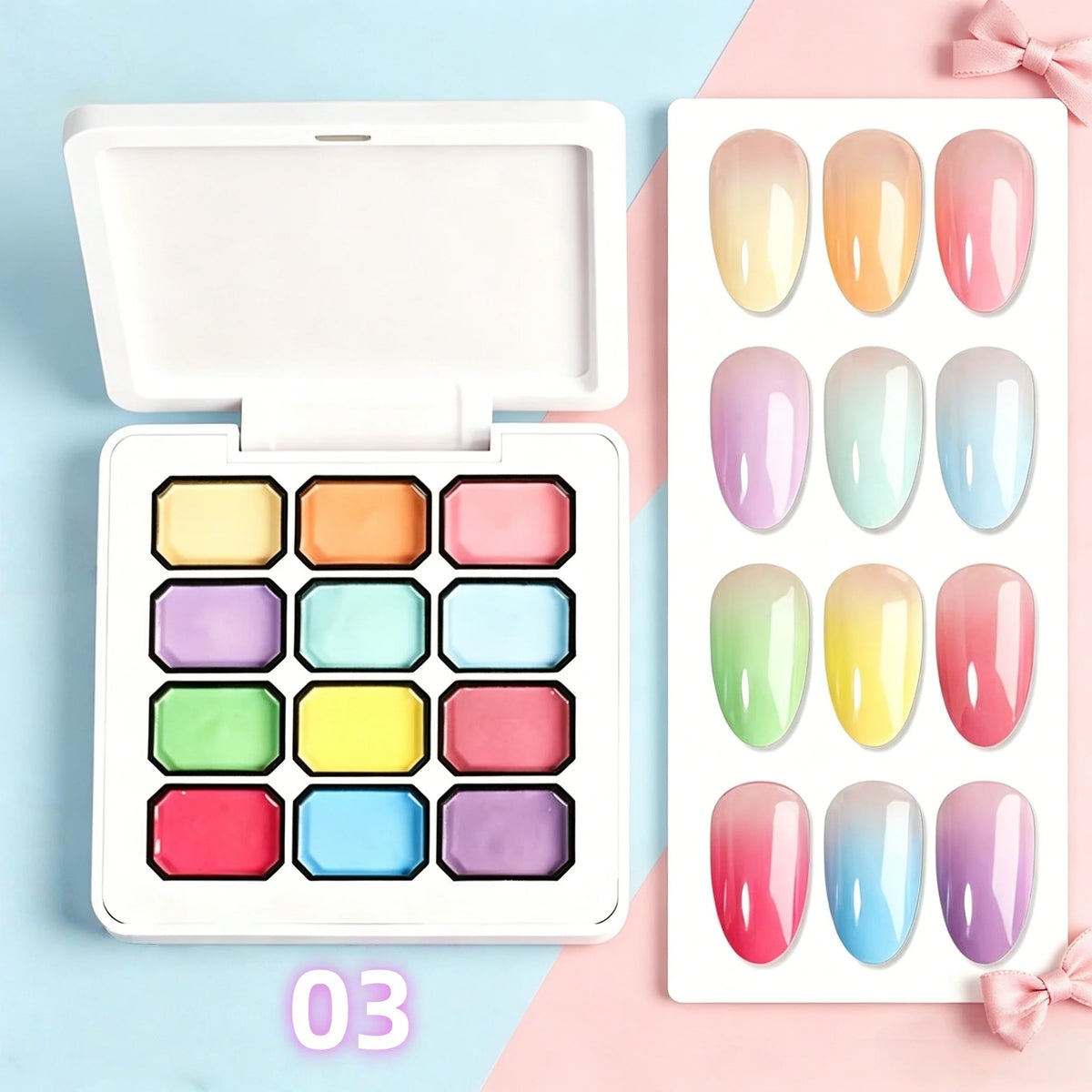 12 Color Full Rainbow Solid Nail Polish Adhesive, High Saturation Gloss Color Nail Kit, Fashionable LED Nail Art, Perfect Gift