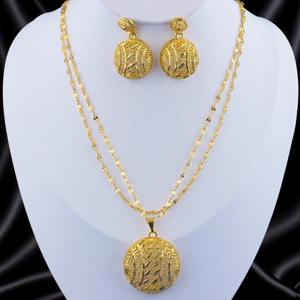 Dubai 24K Gold Plated Warped Geometry Necklace Earrings Jewelry Set For Women African Indian Nigeria Bridal Wedding Party Gift