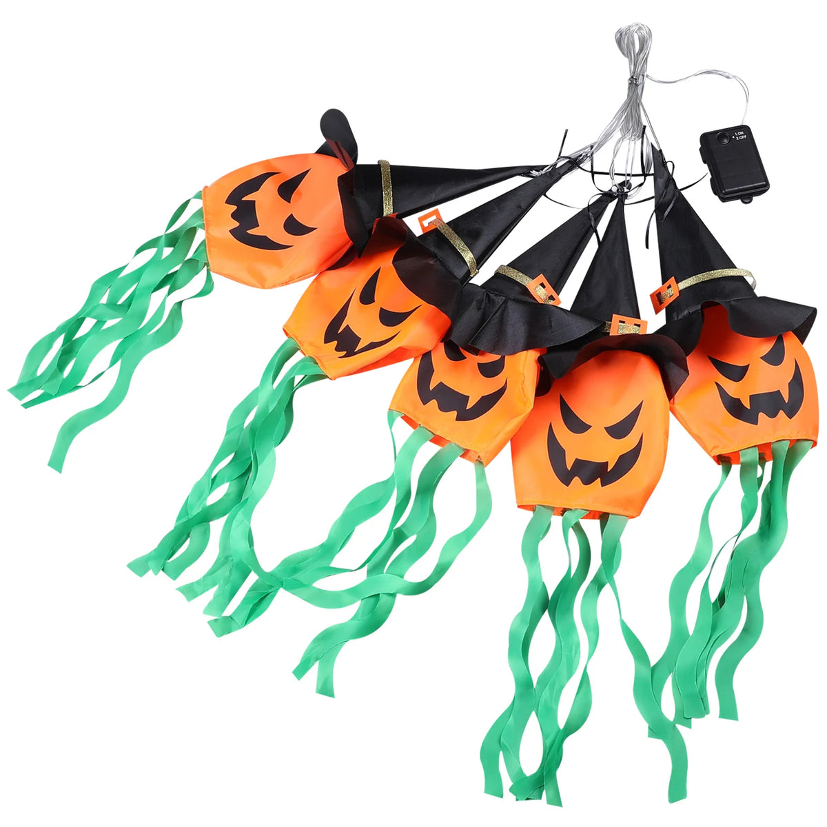 Halloween Hanging Ghost Decorations Outdoor, Glowing Ghost with Witch Hat String Lights for Yard Patio Garden Tree Decoration