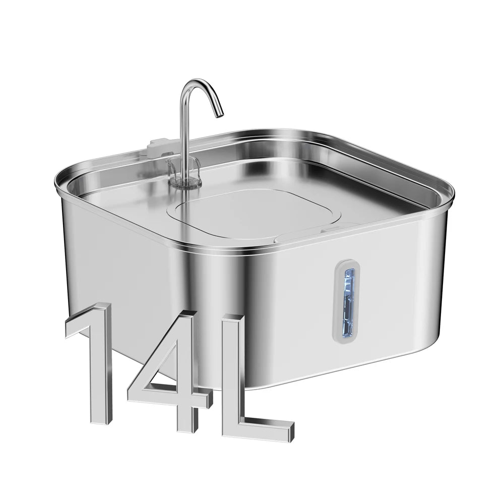 14L Automatic Cat Water Fountain, Cat Fountain with Water Level Window, Stainless Steel Dog Water Feeder, Suitable for Large Pet