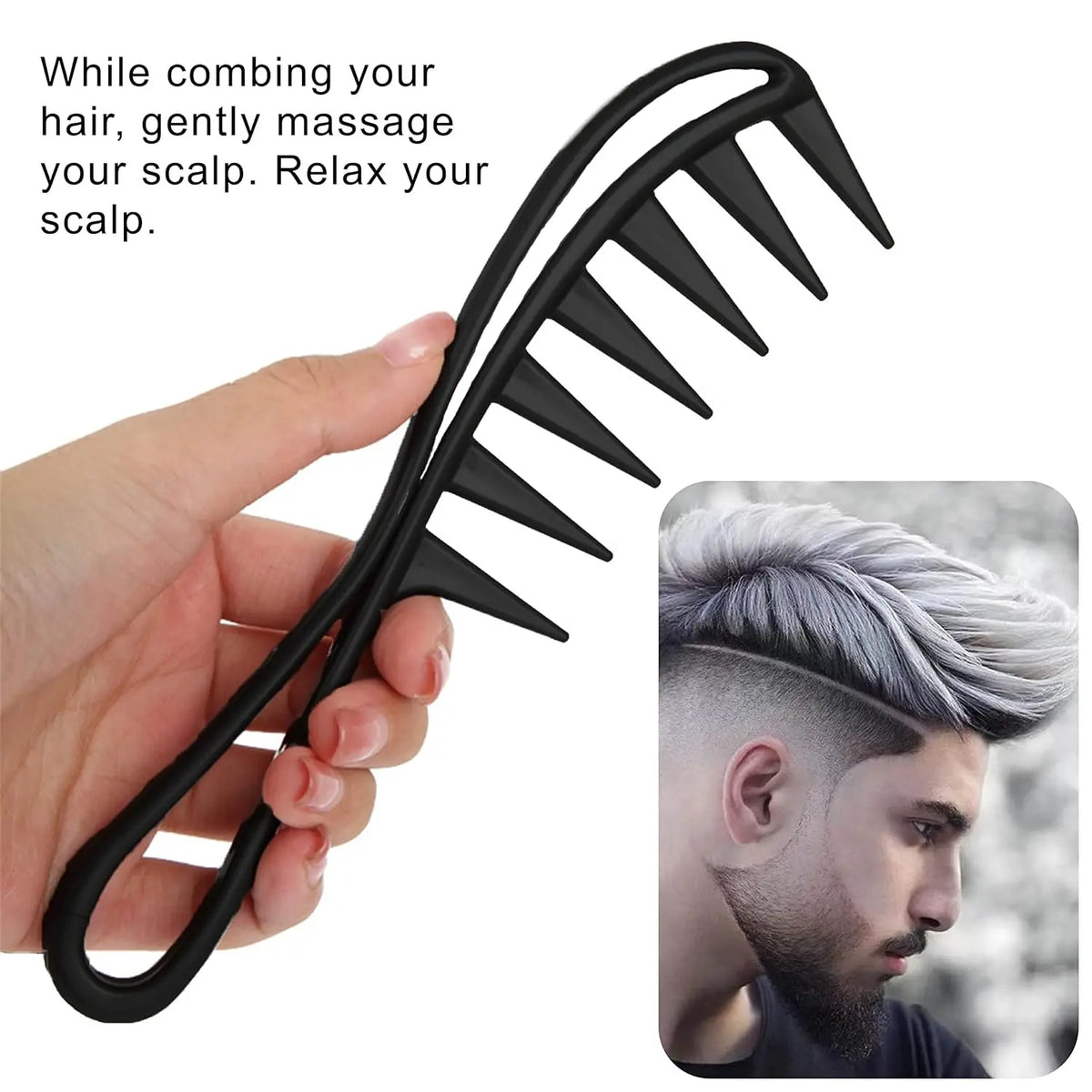 2 Pcs Professional Comb Set, Large Tooth Curl Comb Shark Teeth Hair Hairstyle Tool for Curly Wet Wavy Thick Hair Wigs Barber
