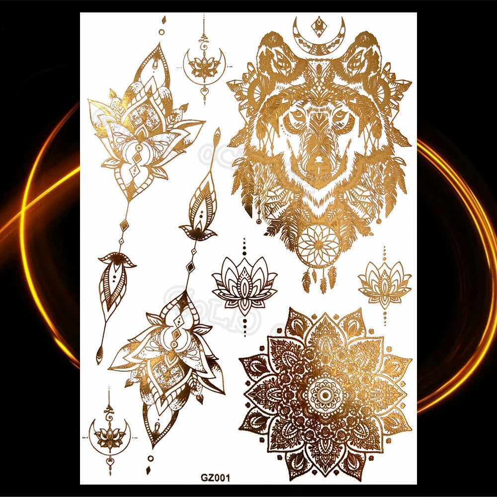 1PC Summer Style Men Women Body Art Gold Metallic Tattoo Sticker HYS-101 Chain Bracelet Fake Jewelry Waterproof Temporary Tattoo