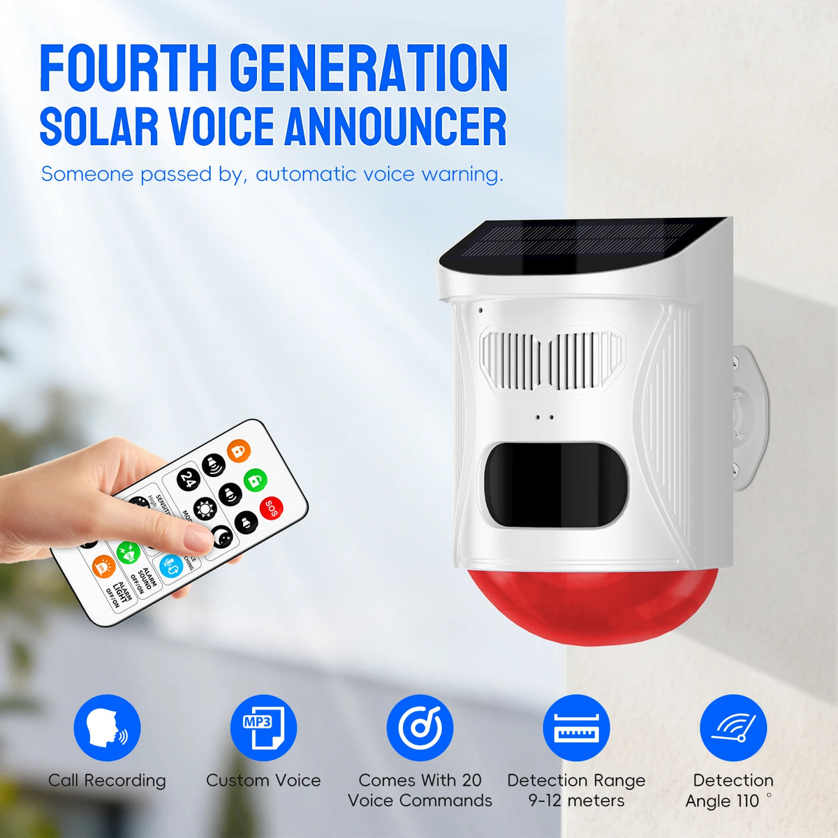 Solar Strobe Alarm Light with Motion Sensor Siren Outdoor Alarm Siren with Remote Controller 120db Sound Security Siren Light