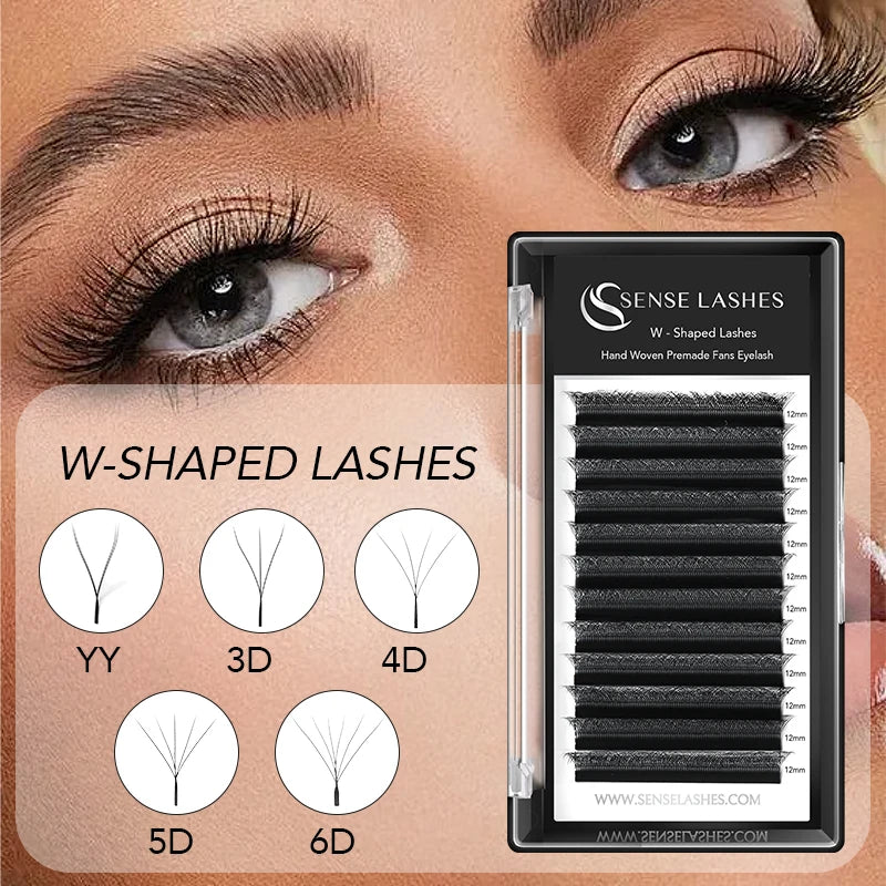 SENSE LASHES 12 Rows 3D 4D 5D 6D W Shape Eyelash Premade Volume Fans Natural Soft Light Full Dense Eyelash Extensions Supplies