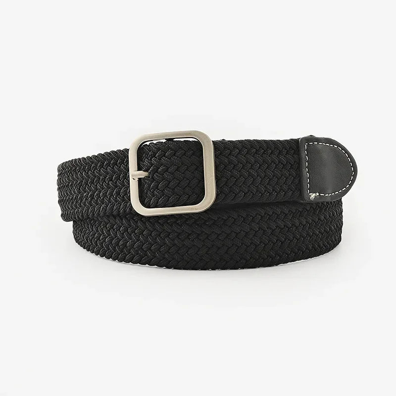107cm Casual Knitted Pin Buckle Women Belt Woven Canvas Unisex Canvas Elastic Belts  Women Jeans Pin Buckle Versatile Men Belt