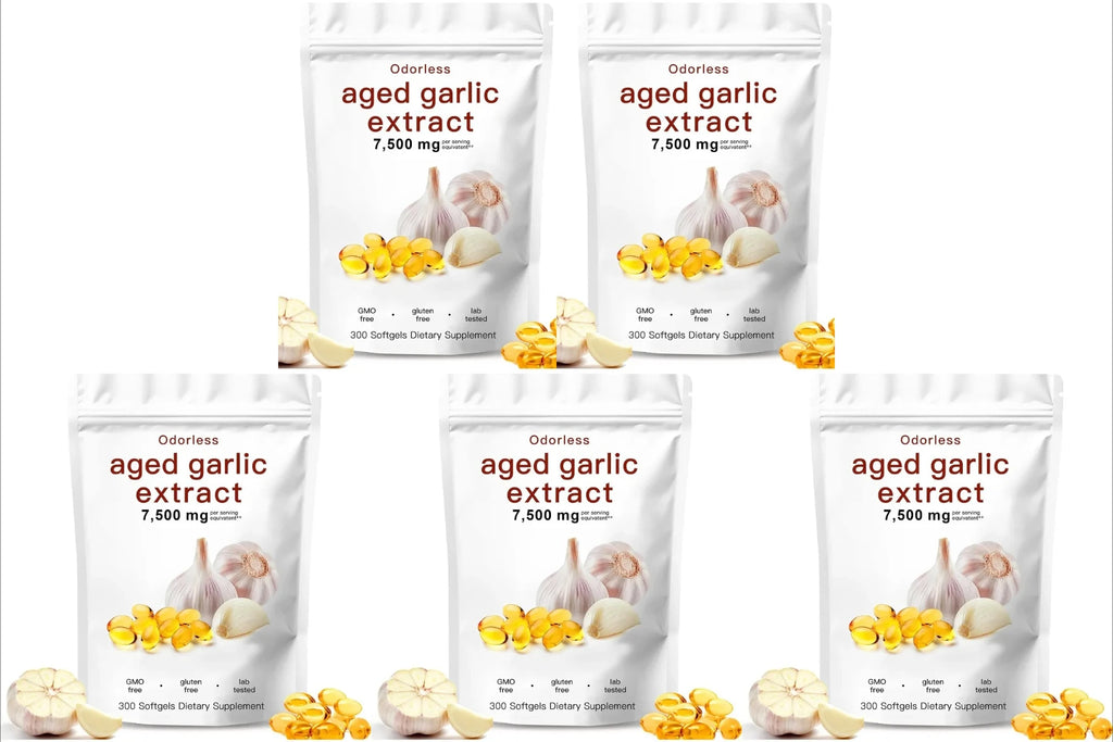 Aged Garlic Extract 300 Count Odorless Organic Capsules Supplement for Immune Support Vegetarian Non-GMO All-Natural Softgels