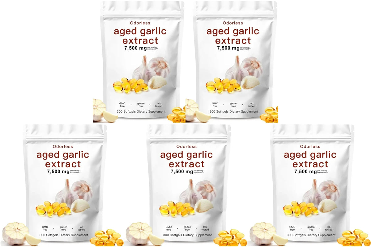 Aged Garlic Extract 300 Count Odorless Organic Capsules Supplement for Immune Support Vegetarian Non-GMO All-Natural Softgels