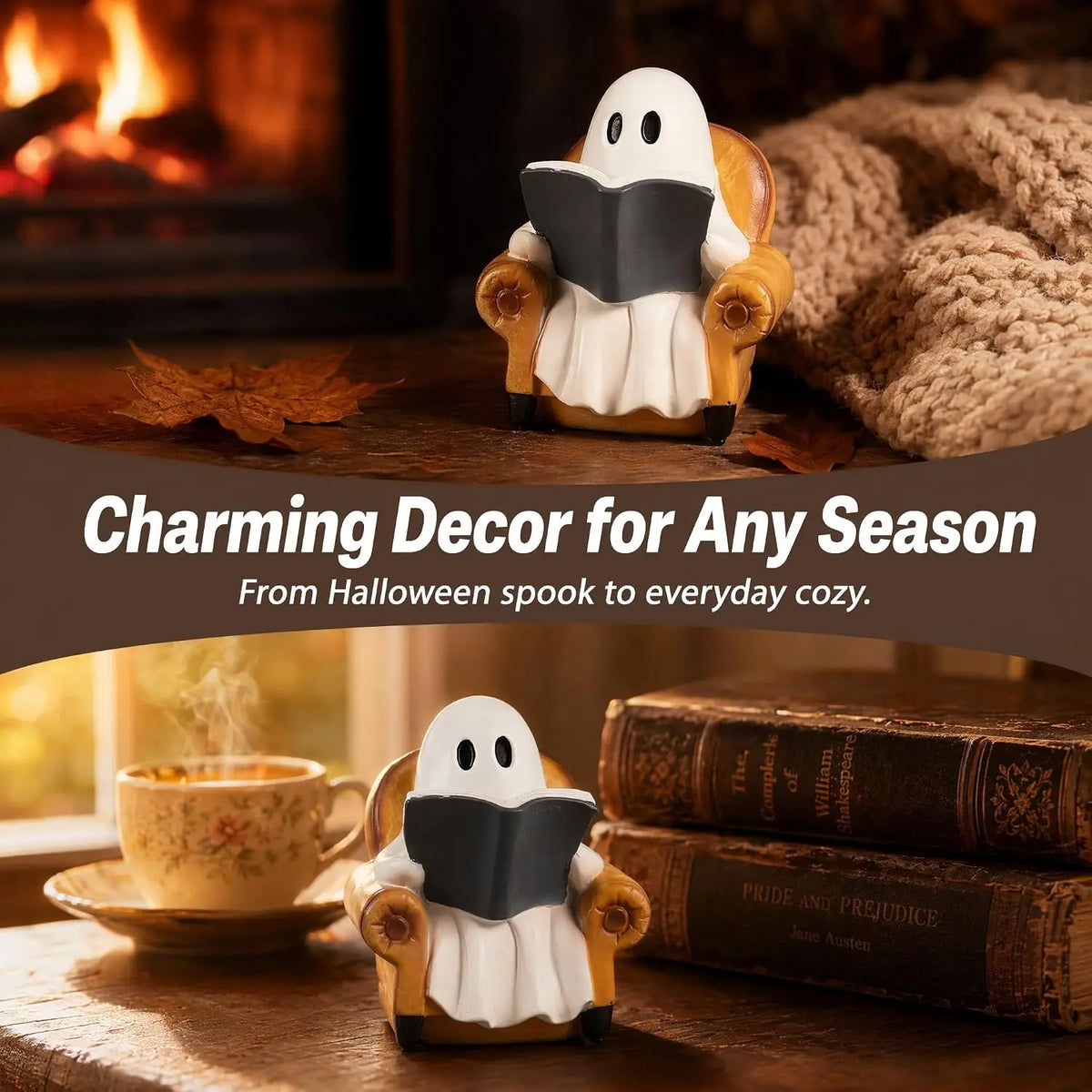 1 Piece Halloween Ghost Figurine Sitting on a Sofa Reading a Book, Ghost Halloween Decoration, Cute Ghost Decor, Halloween Decoration, Gift for Indoor Book Lovers