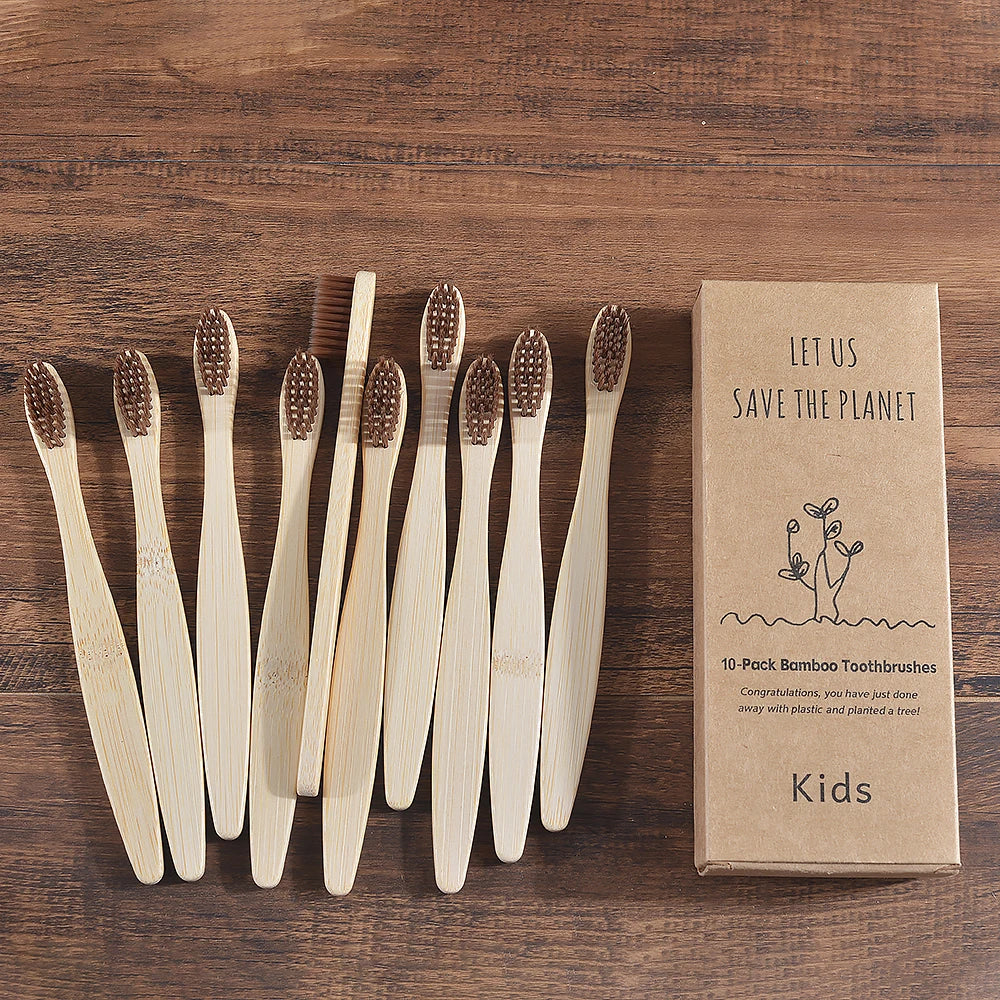 10 Pieces Children Colorful Toothbrush Eco Soft Bristle Bamboo Toothbrush Kids Bambou Vegan Tooth Dental Oral Care Plastic Free