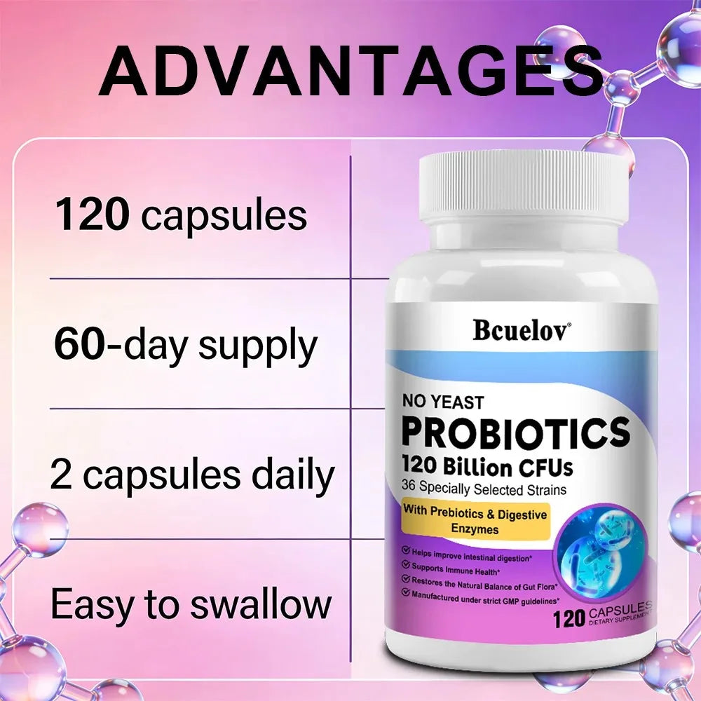 Organic Enzymes Probiotic Capsules 120 Billion CFU Probiotic Supplement with Prebiotics & Digestive Enzymes