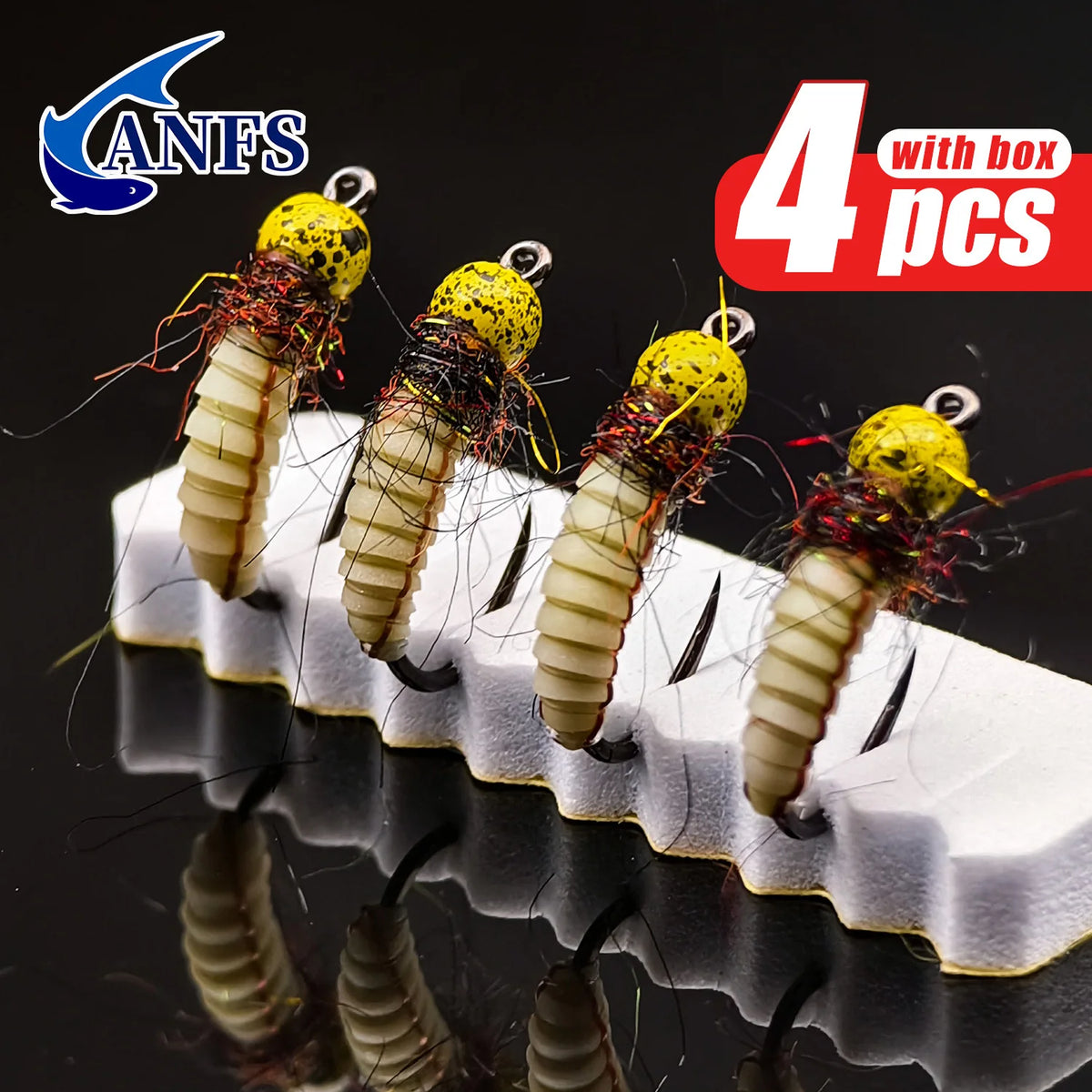 ANFS 4pcs Tungsten Jig Nymph Flies with Fly Box -Nymph Trout, Hand Tied Trout, Trout Fly Fishing Gift