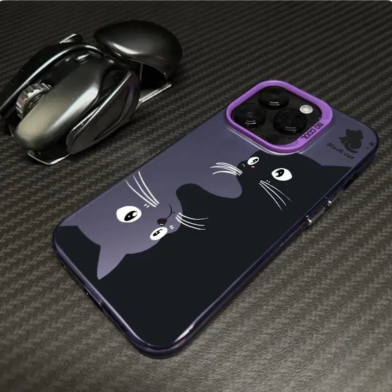 Case For Redmi Note 15 Pro 5G 14 4G 13 Pro 12 Plus 11 10 PRO 11S Black Cat Cute Laser IMD Matte Couple Hard Cover