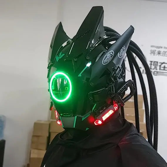 Cyber punk Mask LED Hairstyle Braid Halloween Christmas Role Playing Helmet Party Adult Gift ﻿