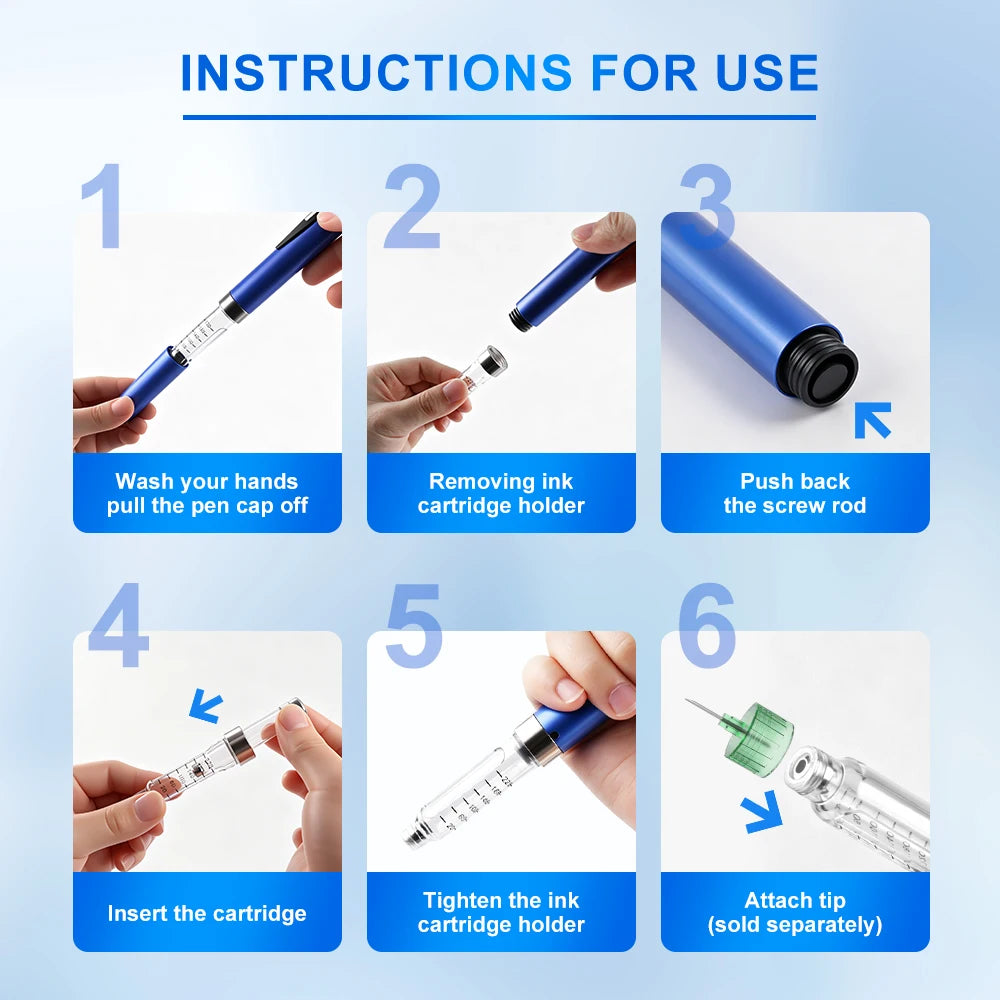 60 Unit Reusable Peptide Pen Injector with Protect Case Adjustable Injection Pen Compatible with 3ml Cartridges, Home Travel Use