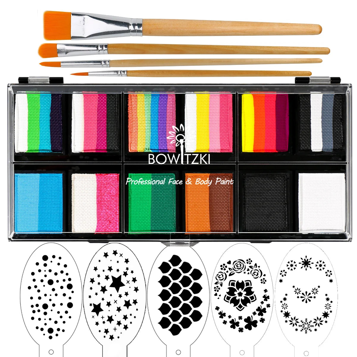 Bowitzki Professional Face Paint Kit For Kids Adults Facial Paint Set One Stroke Split Cake Palette Body Paint Hypoallergenicity