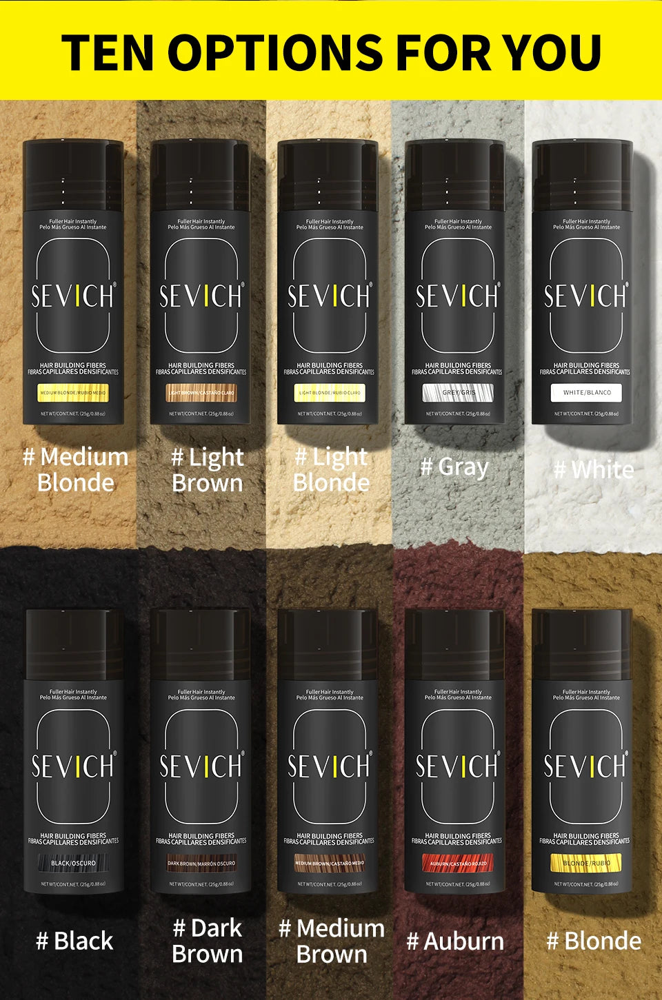 10Color Hair Fiber Powder 48 Hour Stain Proof Hair Building Fibers Instant Volume & Boost Hair Fiber Hairline Filling Powder