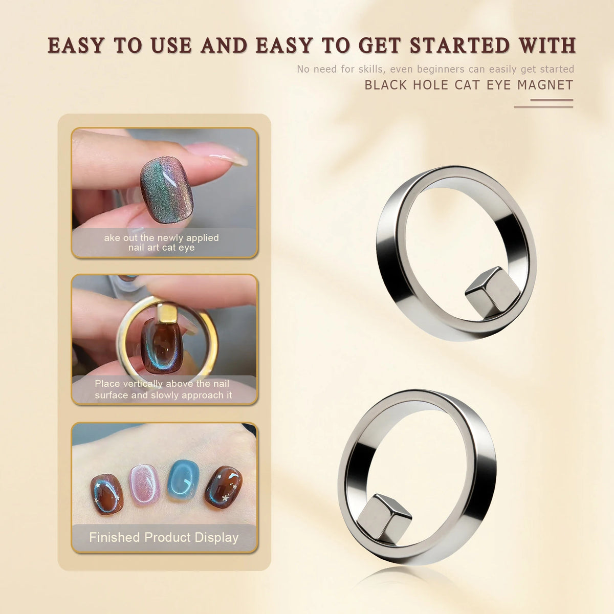 Magnetic Ring Hollow Cat Eye Tool Professional Black Hole Cat‑Eye Design DIY Nail Art Accessory
