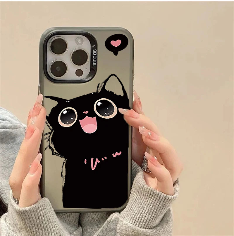Case For Redmi Note 15 Pro 5G 14 4G 13 Pro 12 Plus 11 10 PRO 11S Black Cat Cute Laser IMD Matte Couple Hard Cover