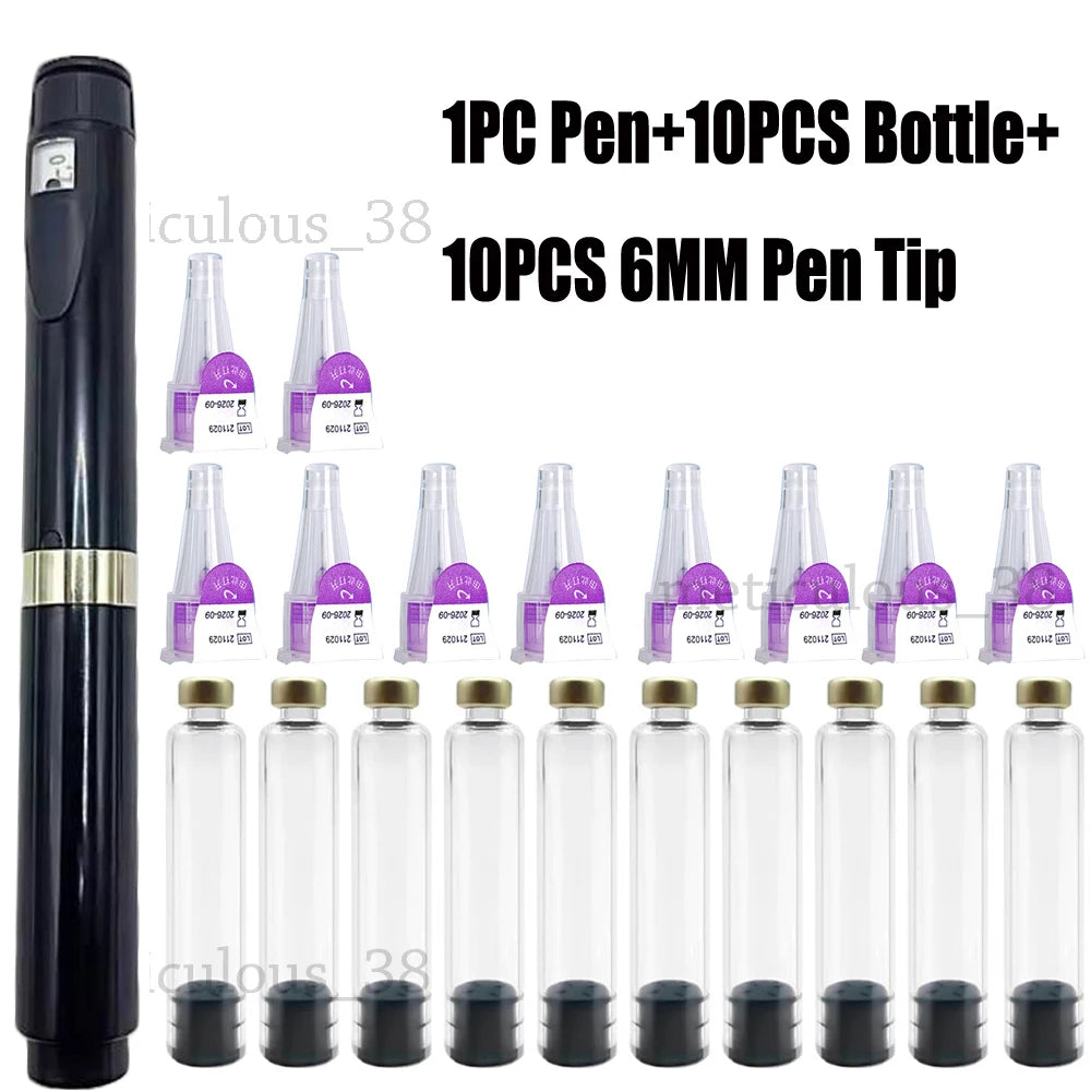 Black Magic Pen Accurate Dosage Kit 3ml Empty Cassette Bottle Cartridges Disposable 4/6/8mm Pen Tip for Insulin Injection Pen