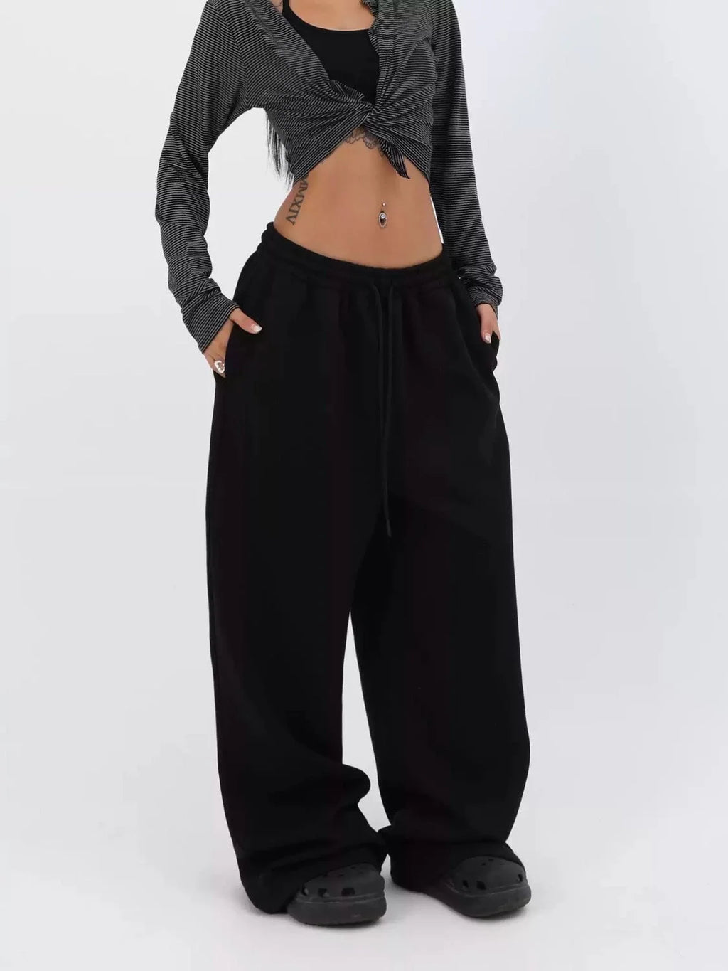 Retro Y2K Baggy Pants Fashion Women Pocket Elastic Waist Oversized Vintage Wide Leg Pant Casual Streetwear Sweatpant Trousers