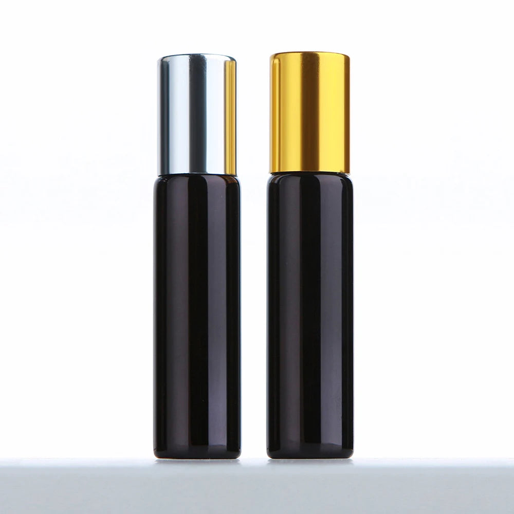 50 Pcs/Lot 10ml Electroplated Roll On Perfume Bottle Refillable Essential Oil Bottles With Box Roller Glass Vials LOGO Pay Extra