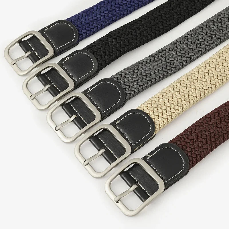 107cm Casual Knitted Pin Buckle Women Belt Woven Canvas Unisex Canvas Elastic Belts  Women Jeans Pin Buckle Versatile Men Belt