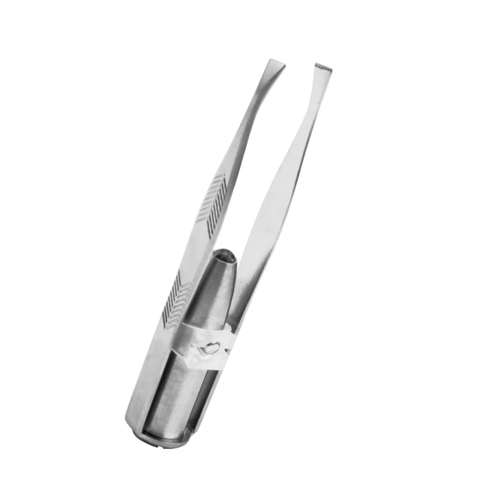 1pc Hot Sales Precision Portable Stainless Steel Button Cell Smart Design Eyebrow Hair Remove Tweezer with LED Light Makeup Tool