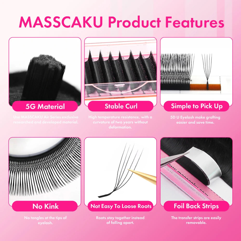 MASSCAKU 3D 4D 5D L/LU/M U-Shaped Eyelash Extensions Handmade Full Dense Clusters Makeup Products Natural Individual Lashes
