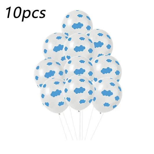 12 Inch Latex Balloon Birthday Party Decoration Kid Boy Blue White Cloud Balloon Birthday Airplane Banner Party Balloon 10pcs