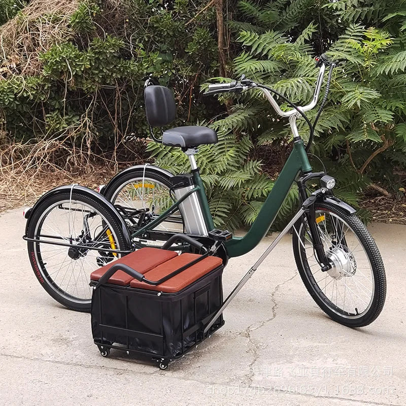 24" Adult Electric Tricycle 36V12Ah Lithium 350W Shimano 7-Speed LCD Disc Brake 120KG Load Foldable Cargo 3 Wheel Electric Bike